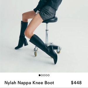 Reformation Nylah Nappa Knee Boot, heel w/ square toe, black leather